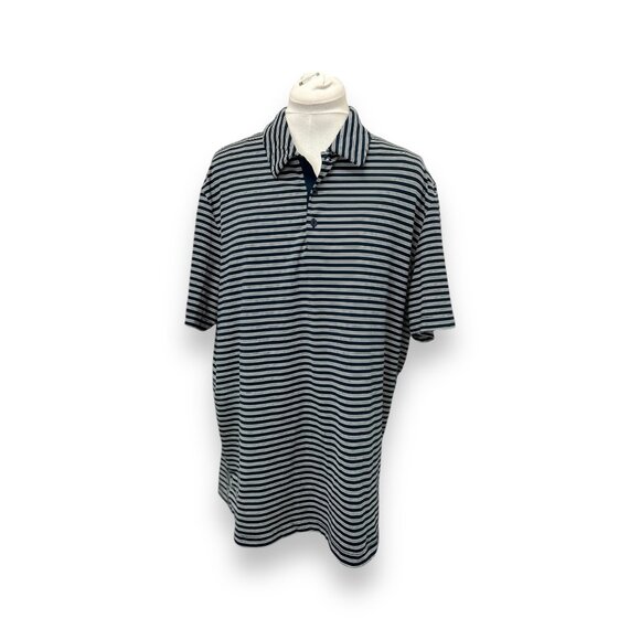 Adidas Mens Active Golf Polo Shirt Navy/White Striped Polyester/Elastane XL - Picture 1 of 10